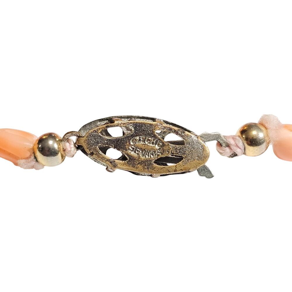 Vintage Czechoslovakian Carved Coral Flower Necklace 17.5" - Picture 4 of 5